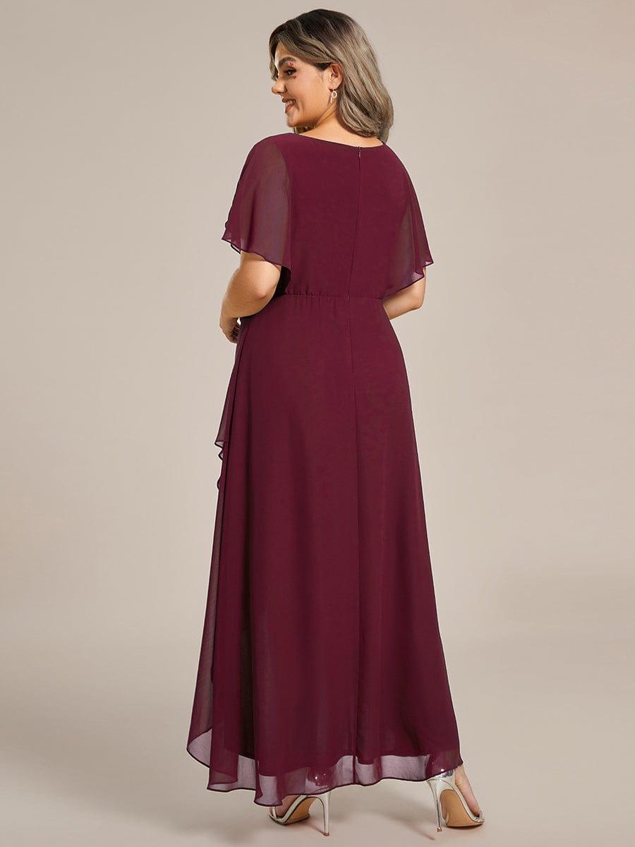 Cute Plus Size V-Neck Chiffon A-Line Formal Dress with Sleeves