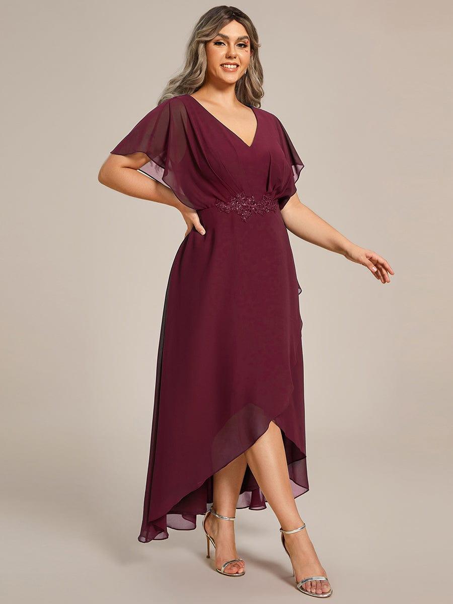 Cute Plus Size V-Neck Chiffon A-Line Formal Dress with Sleeves