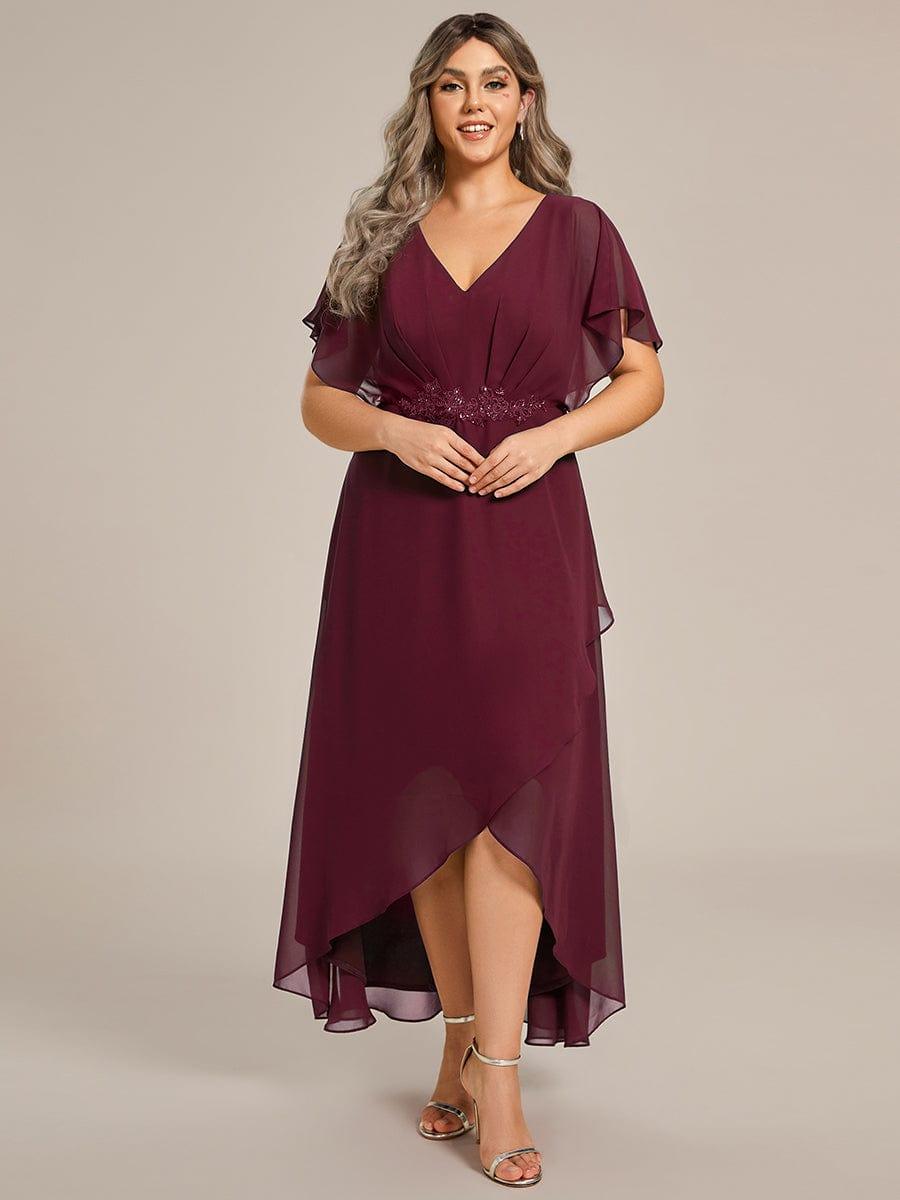 Cute Plus Size V-Neck Chiffon A-Line Formal Dress with Sleeves