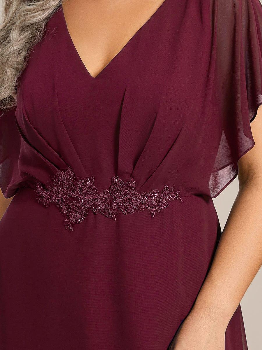 Cute Plus Size V-Neck Chiffon A-Line Formal Dress with Sleeves