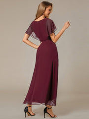 Exquisite Short Sleeves A-Line V-Neck Formal Dress with Appliques