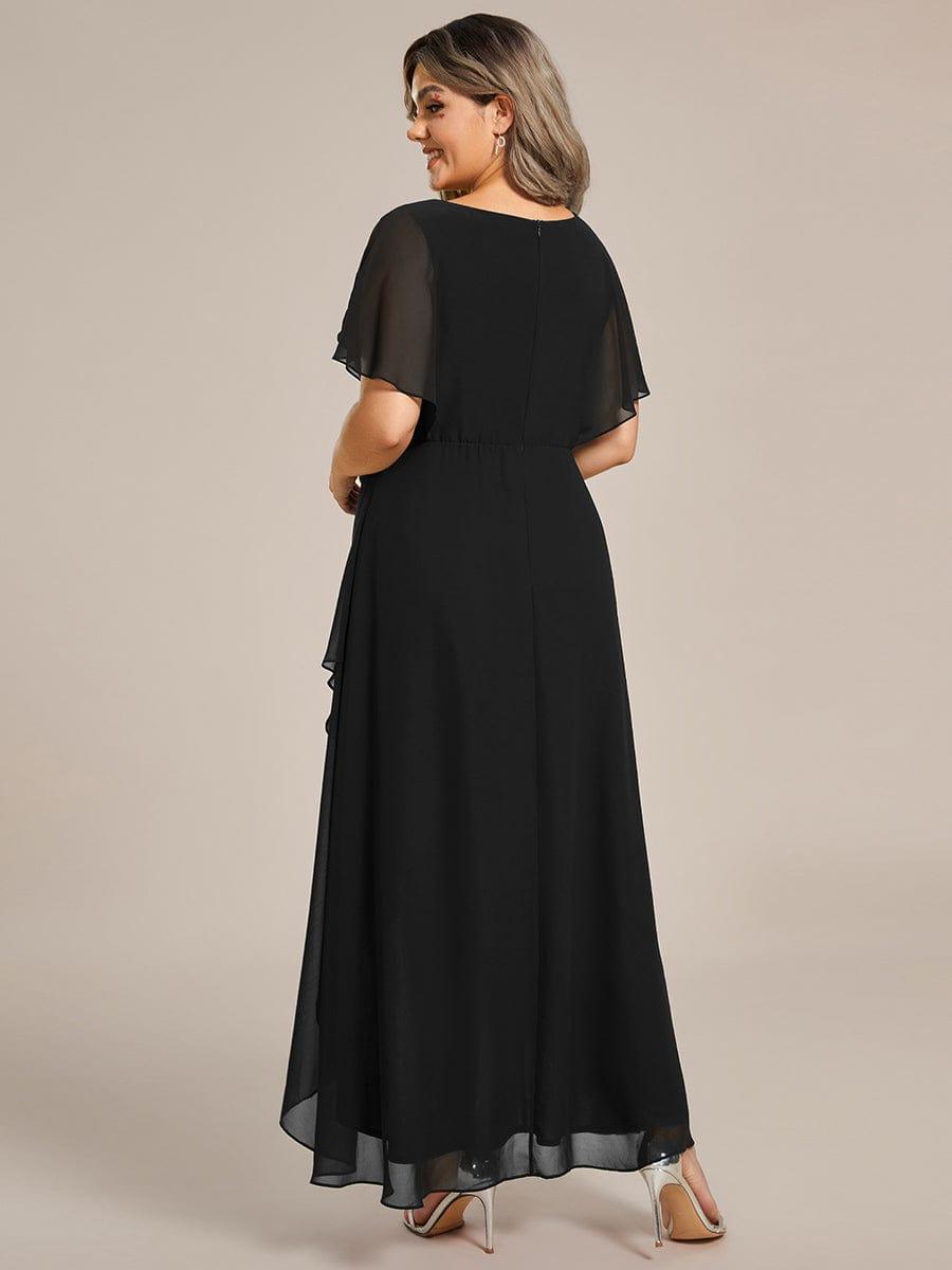 Cute Plus Size V-Neck Chiffon A-Line Formal Dress with Sleeves