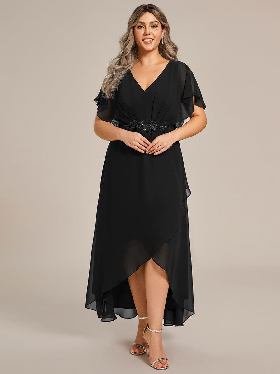Cute Plus Size V-Neck Chiffon A-Line Formal Dress with Sleeves