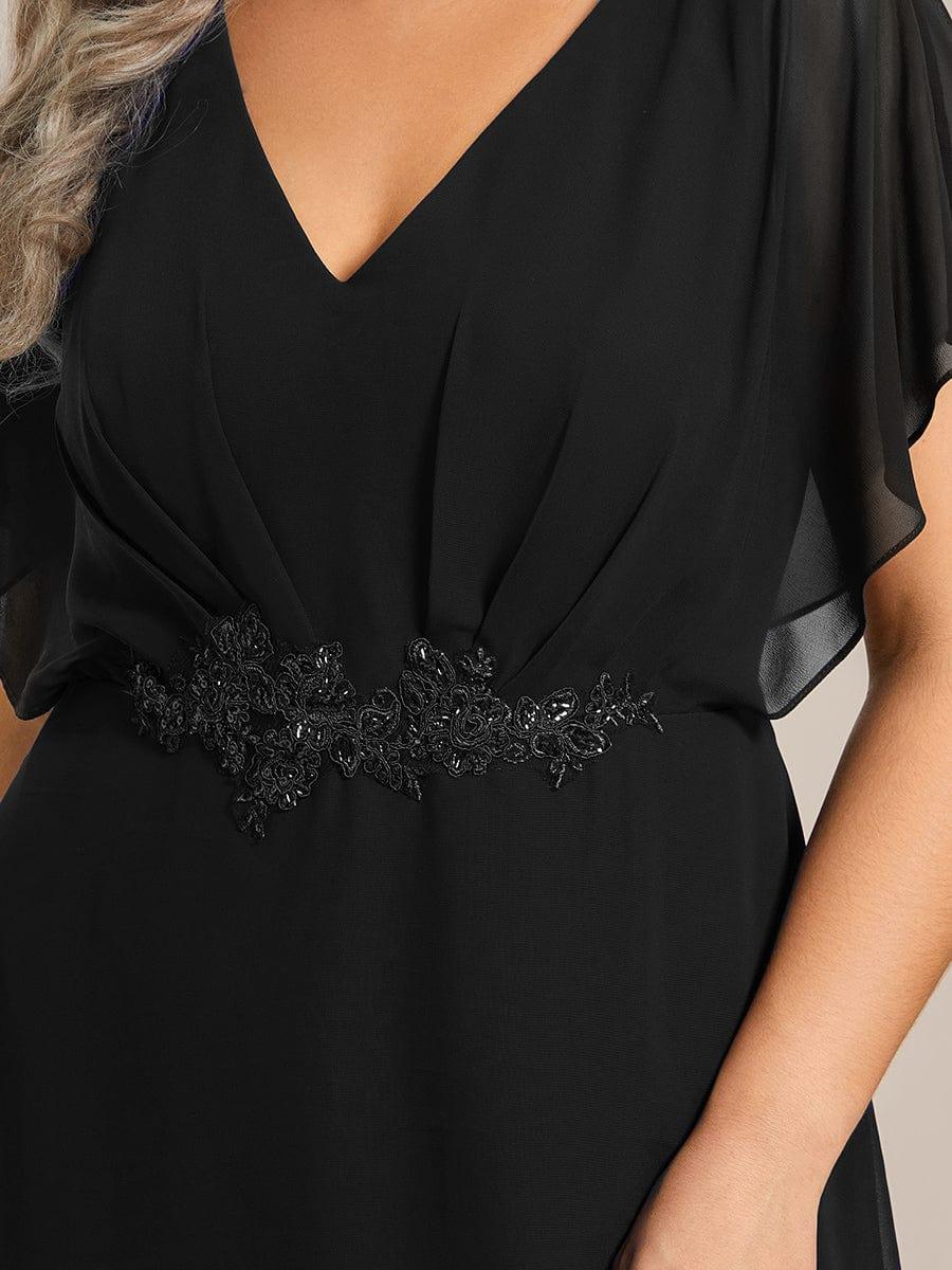 Cute Plus Size V-Neck Chiffon A-Line Formal Dress with Sleeves