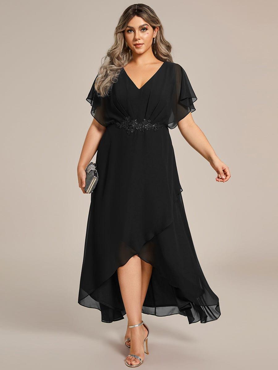 Cute Plus Size V-Neck Chiffon A-Line Formal Dress with Sleeves
