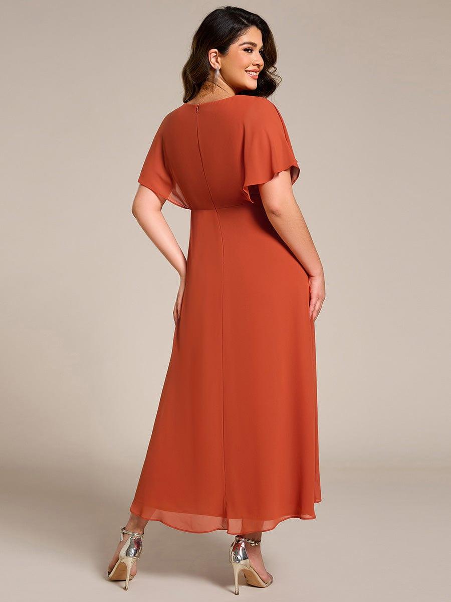 Cute Plus Size V-Neck Chiffon A-Line Formal Dress with Sleeves