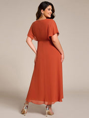 Cute Plus Size V-Neck Chiffon A-Line Formal Dress with Sleeves