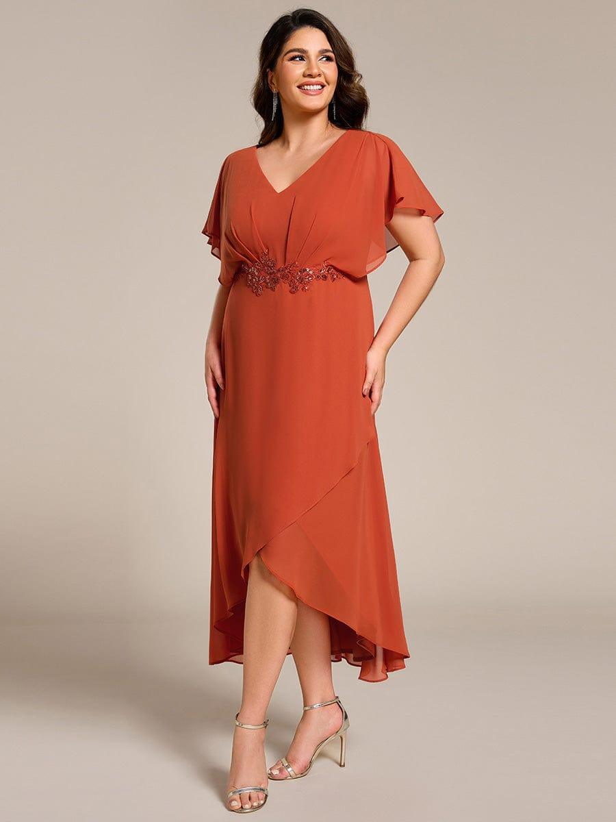 Cute Plus Size V-Neck Chiffon A-Line Formal Dress with Sleeves