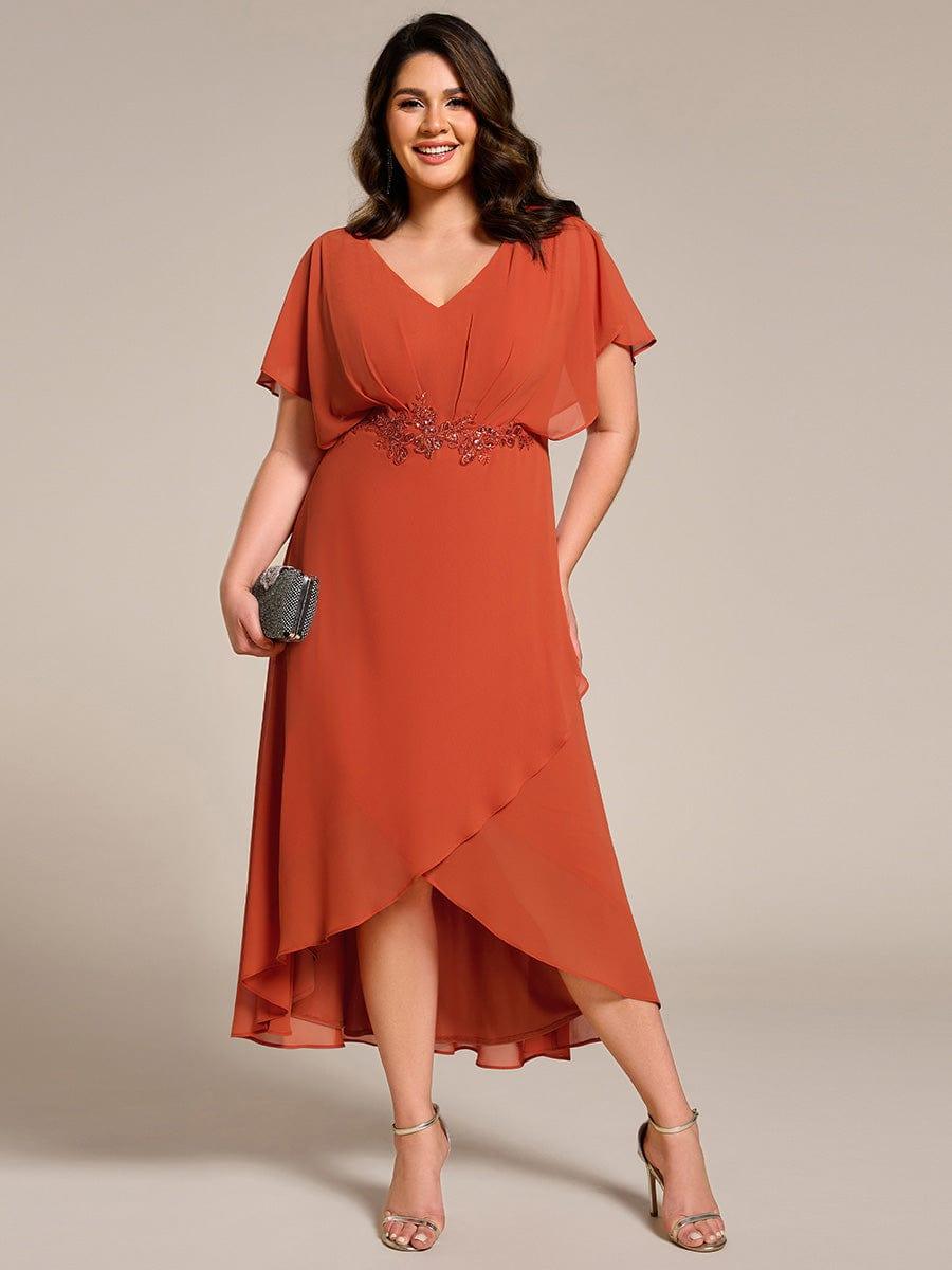 Cute Plus Size V-Neck Chiffon A-Line Formal Dress with Sleeves