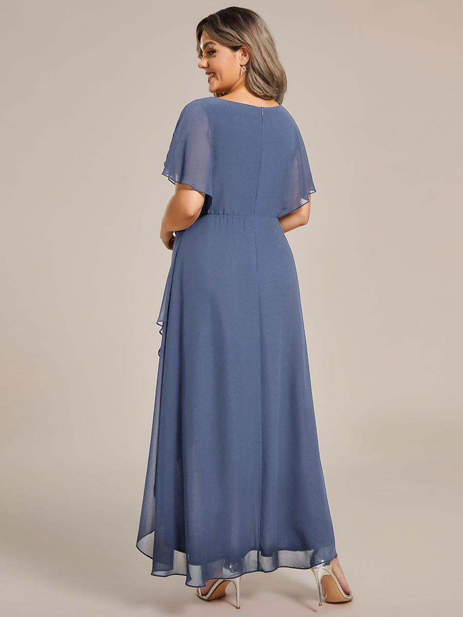 Cute Plus Size V-Neck Chiffon A-Line Formal Dress with Sleeves