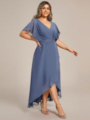 Cute Plus Size V-Neck Chiffon A-Line Formal Dress with Sleeves