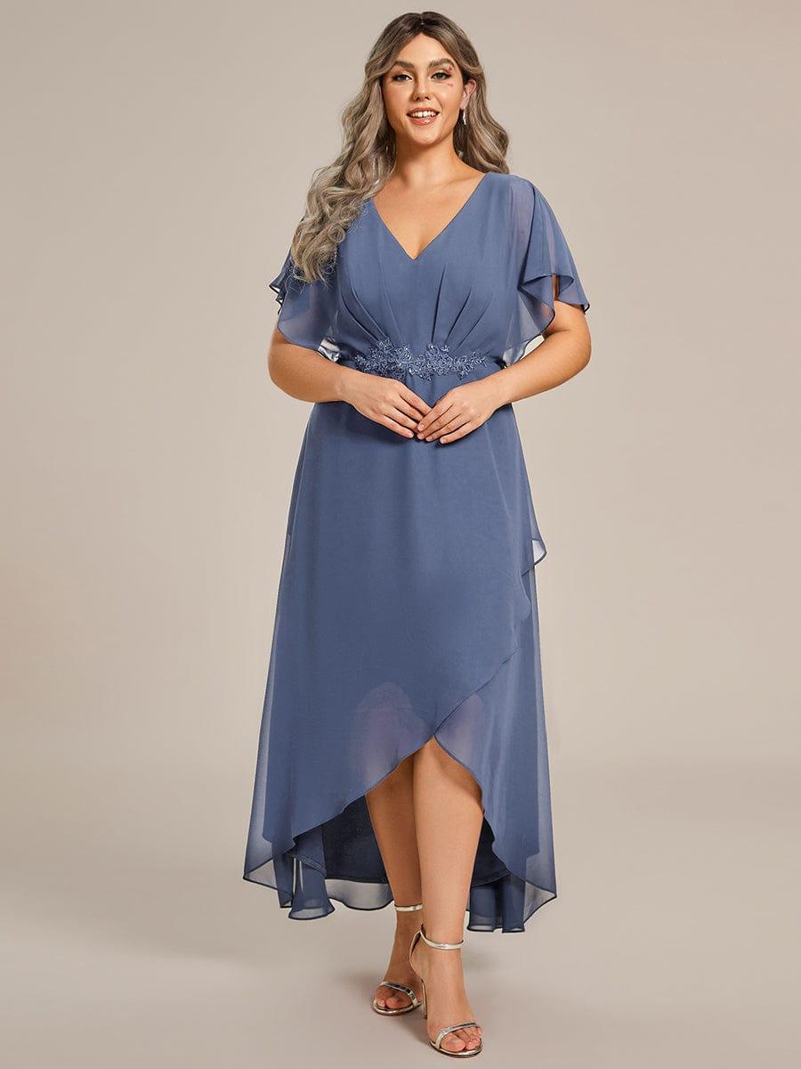 Cute Plus Size V-Neck Chiffon A-Line Formal Dress with Sleeves