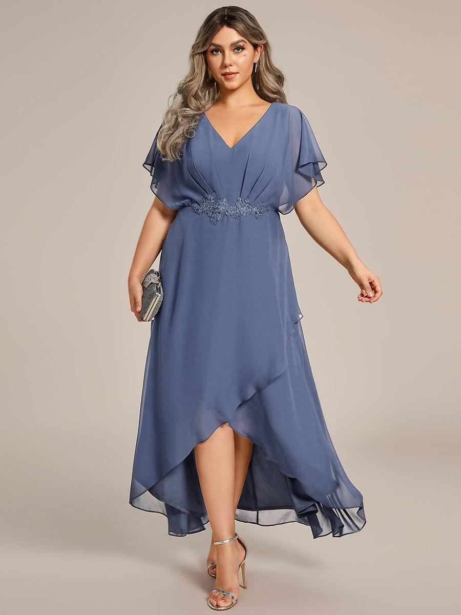 Cute Plus Size V-Neck Chiffon A-Line Formal Dress with Sleeves