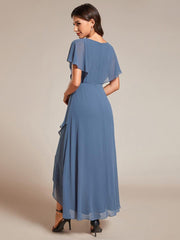 Exquisite Short Sleeves A-Line V-Neck Formal Dress with Appliques