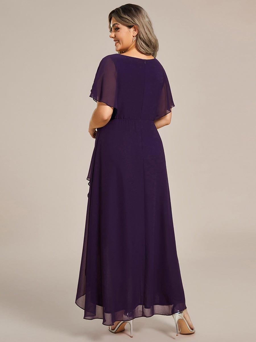 Cute Plus Size V-Neck Chiffon A-Line Formal Dress with Sleeves