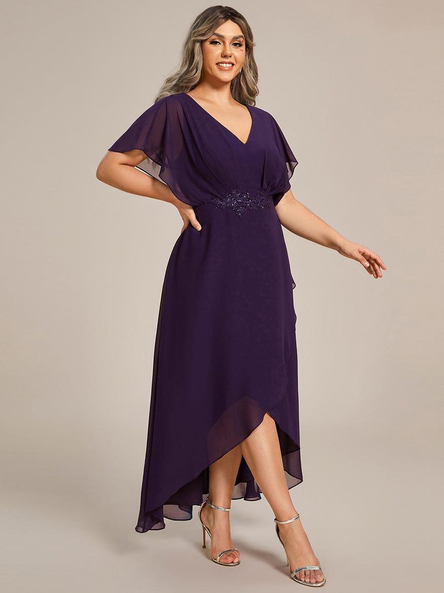 Cute Plus Size V-Neck Chiffon A-Line Formal Dress with Sleeves