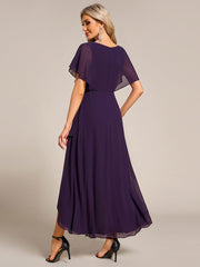 Exquisite Short Sleeves A-Line V-Neck Formal Dress with Appliques