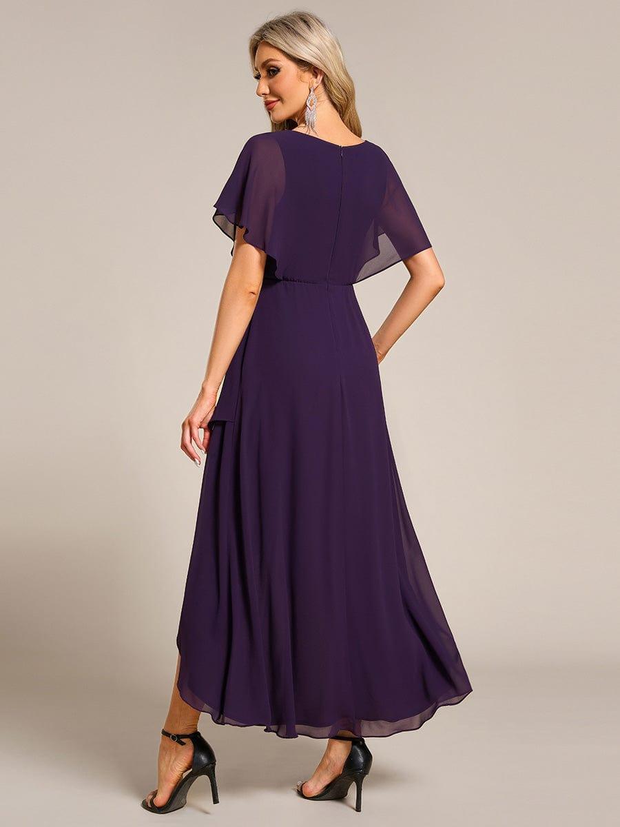 Exquisite Short Sleeves A-Line V-Neck Formal Dress with Appliques