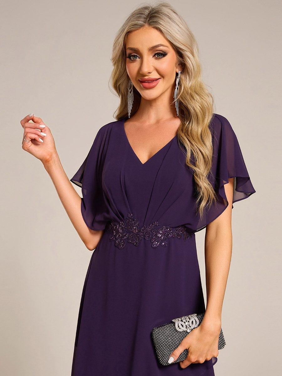 Exquisite Short Sleeves A-Line V-Neck Formal Dress with Appliques