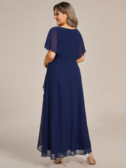 Exquisite Short Sleeves A-Line V-Neck Formal Dress with Appliques