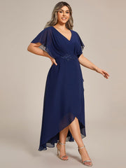 Cute Plus Size V-Neck Chiffon A-Line Formal Dress with Sleeves
