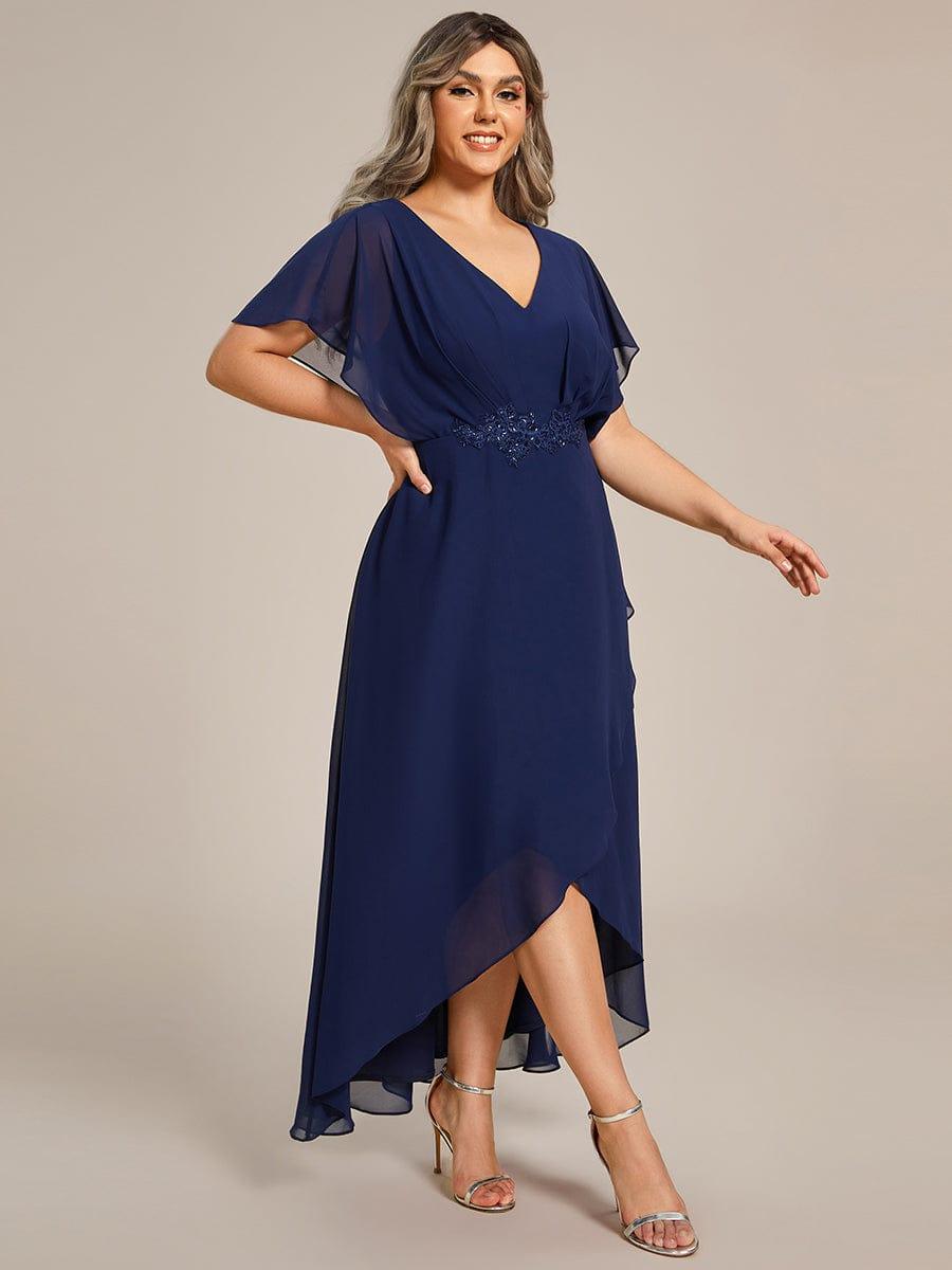 Cute Plus Size V-Neck Chiffon A-Line Formal Dress with Sleeves