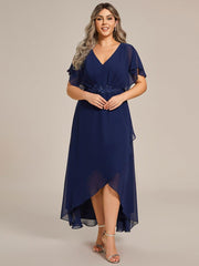 Cute Plus Size V-Neck Chiffon A-Line Formal Dress with Sleeves