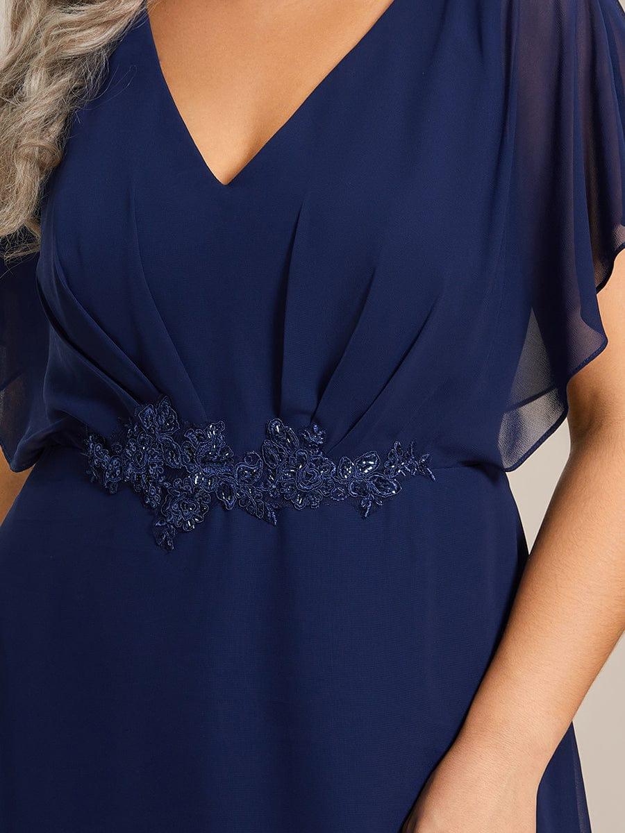 Cute Plus Size V-Neck Chiffon A-Line Formal Dress with Sleeves