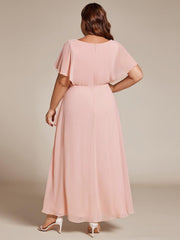 Exquisite Short Sleeves A-Line V-Neck Formal Dress with Appliques