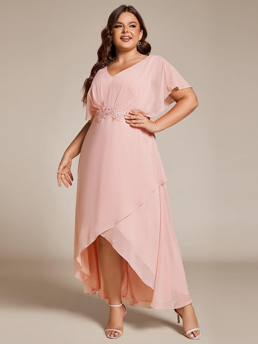 Cute Plus Size V-Neck Chiffon A-Line Formal Dress with Sleeves