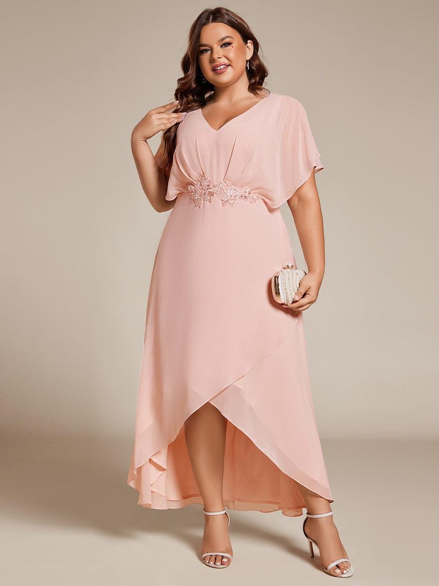 Cute Plus Size V-Neck Chiffon A-Line Formal Dress with Sleeves