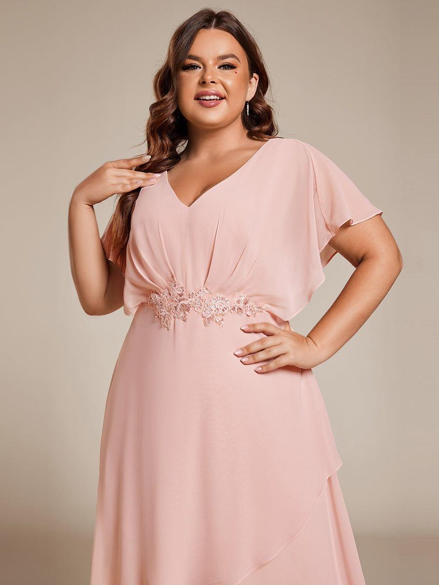 Cute Plus Size V-Neck Chiffon A-Line Formal Dress with Sleeves