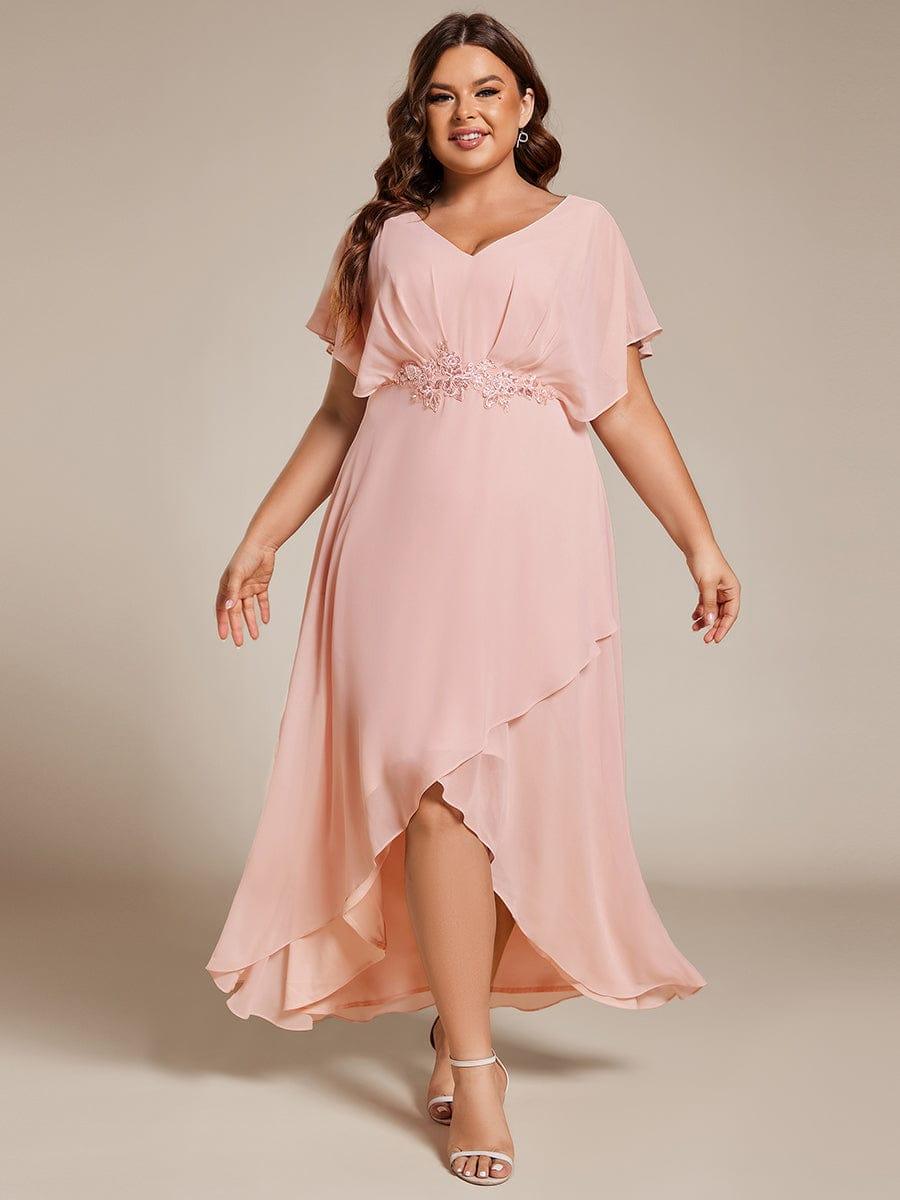 Cute Plus Size V-Neck Chiffon A-Line Formal Dress with Sleeves