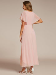 Exquisite Short Sleeves A-Line V-Neck Formal Dress with Appliques