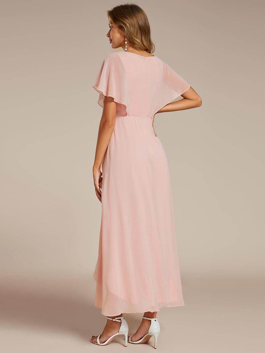 Exquisite Short Sleeves A-Line V-Neck Formal Dress with Appliques