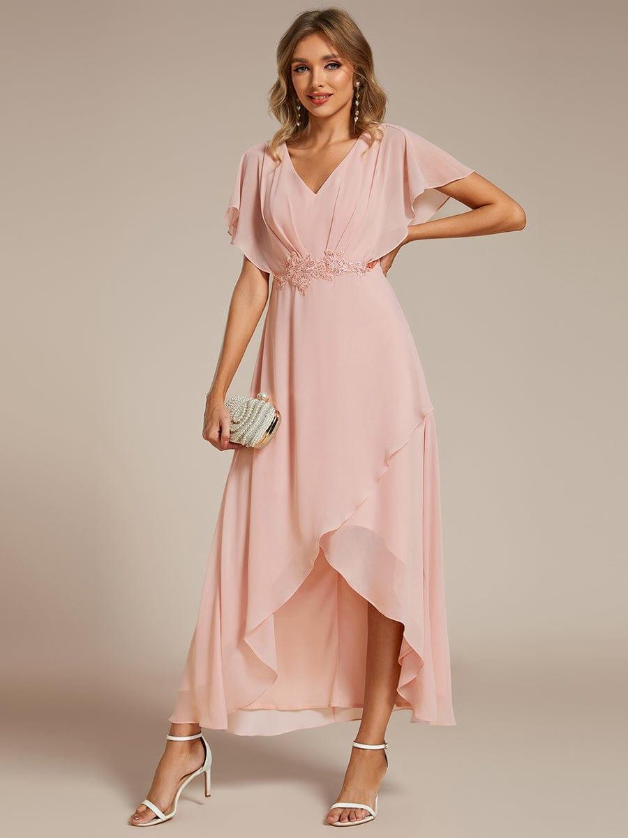 Exquisite Short Sleeves A-Line V-Neck Formal Dress with Appliques