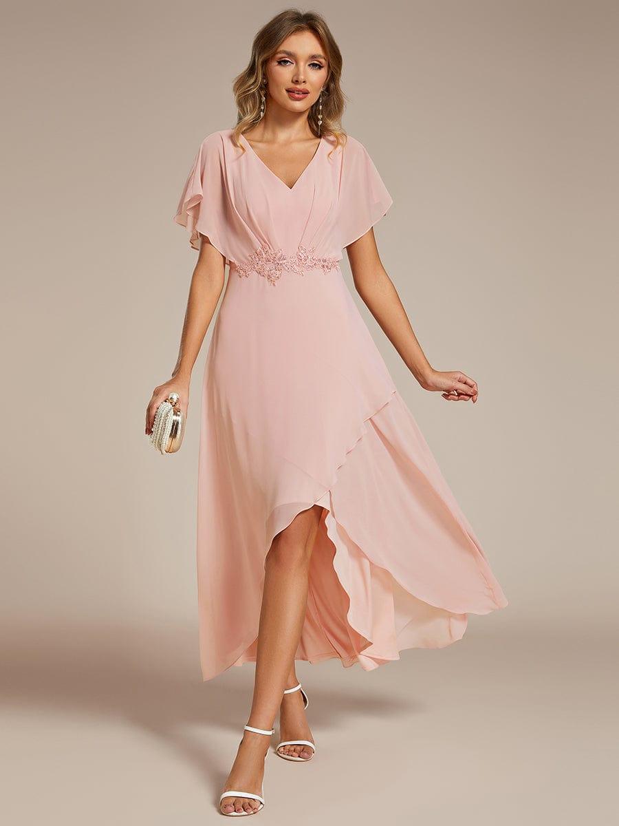 Exquisite Short Sleeves A-Line V-Neck Formal Dress with Appliques