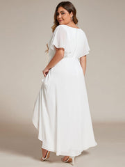 Cute Plus Size V-Neck Chiffon A-Line Formal Dress with Sleeves