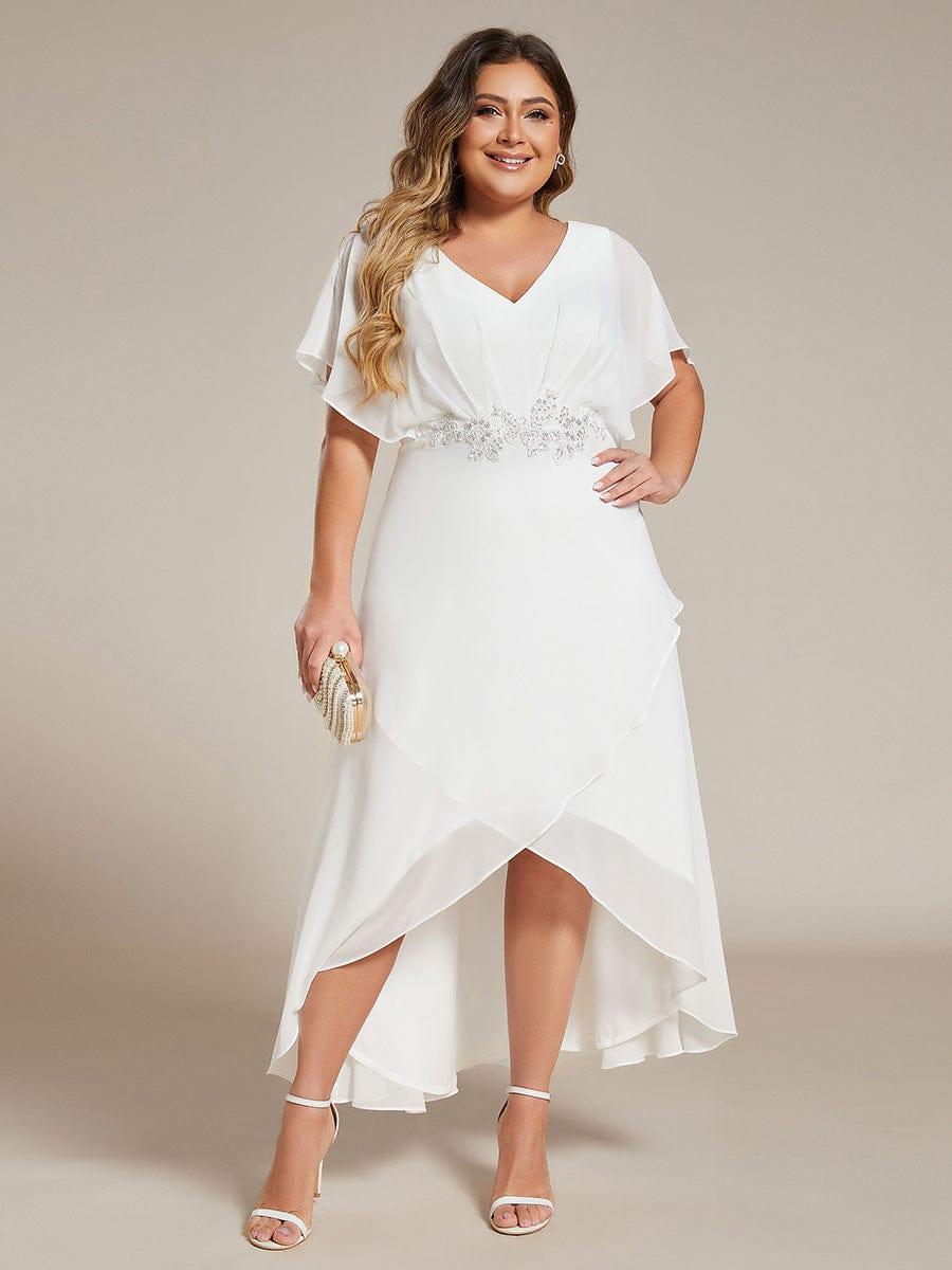 Cute Plus Size V-Neck Chiffon A-Line Formal Dress with Sleeves