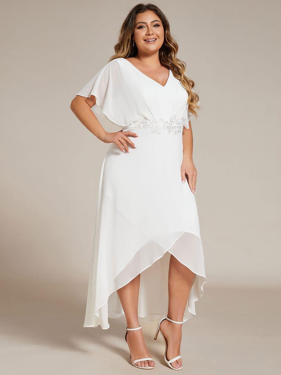 Cute Plus Size V-Neck Chiffon A-Line Formal Dress with Sleeves