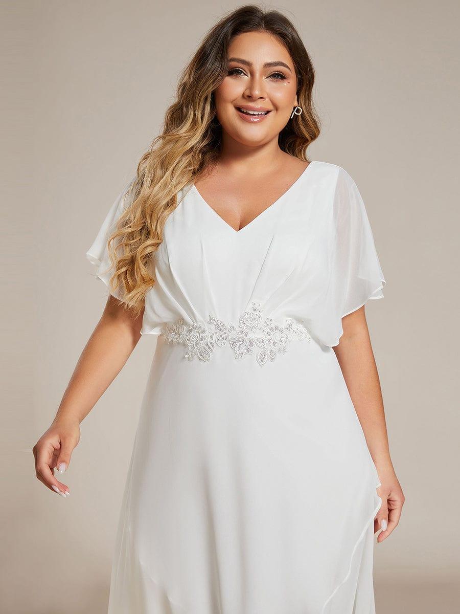 Cute Plus Size V-Neck Chiffon A-Line Formal Dress with Sleeves