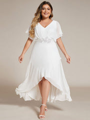 Cute Plus Size V-Neck Chiffon A-Line Formal Dress with Sleeves