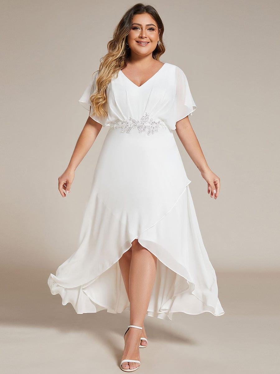 Cute Plus Size V-Neck Chiffon A-Line Formal Dress with Sleeves