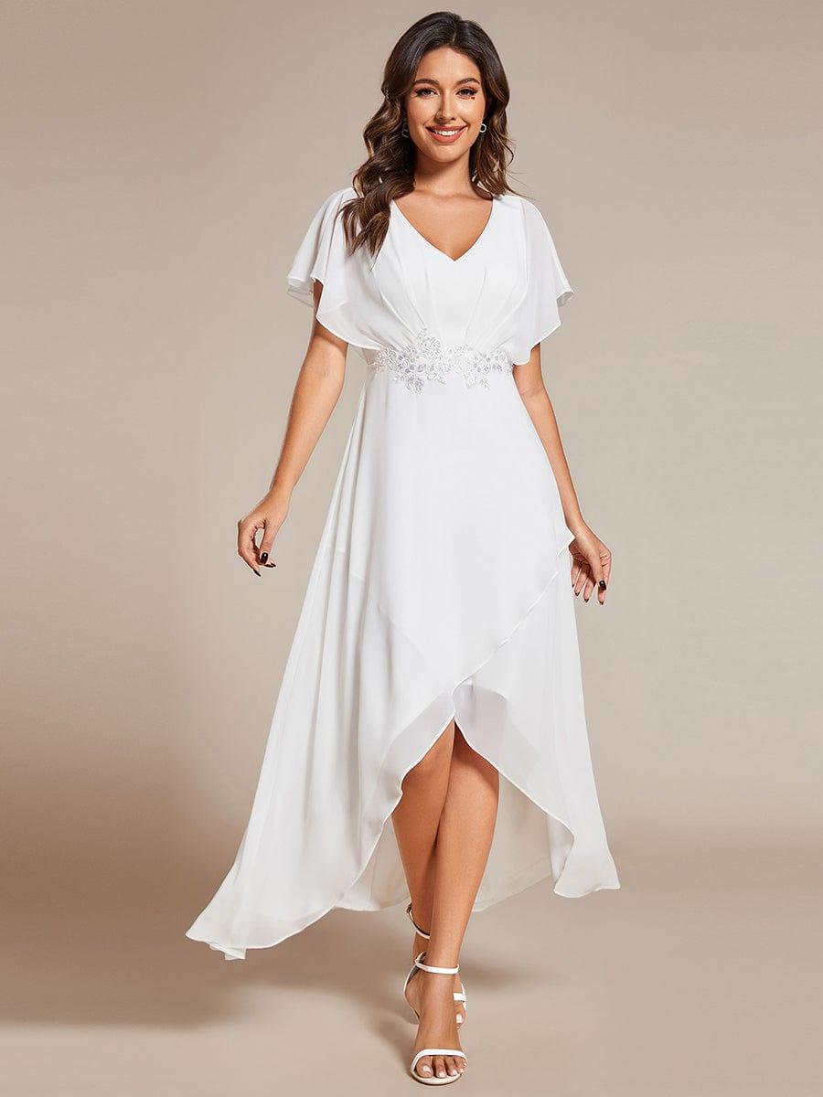 Exquisite Short Sleeves A-Line V-Neck Formal Dress with Appliques