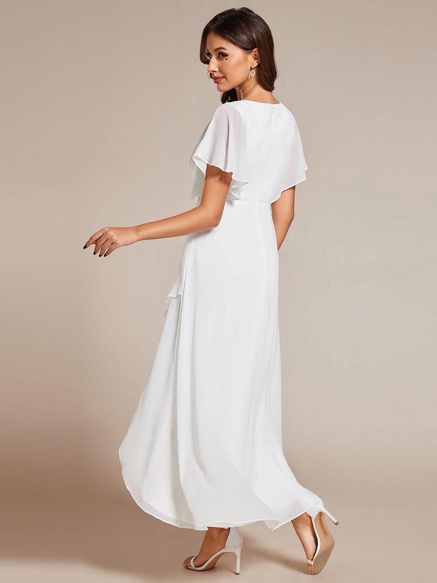 Exquisite Short Sleeves A-Line V-Neck Formal Dress with Appliques