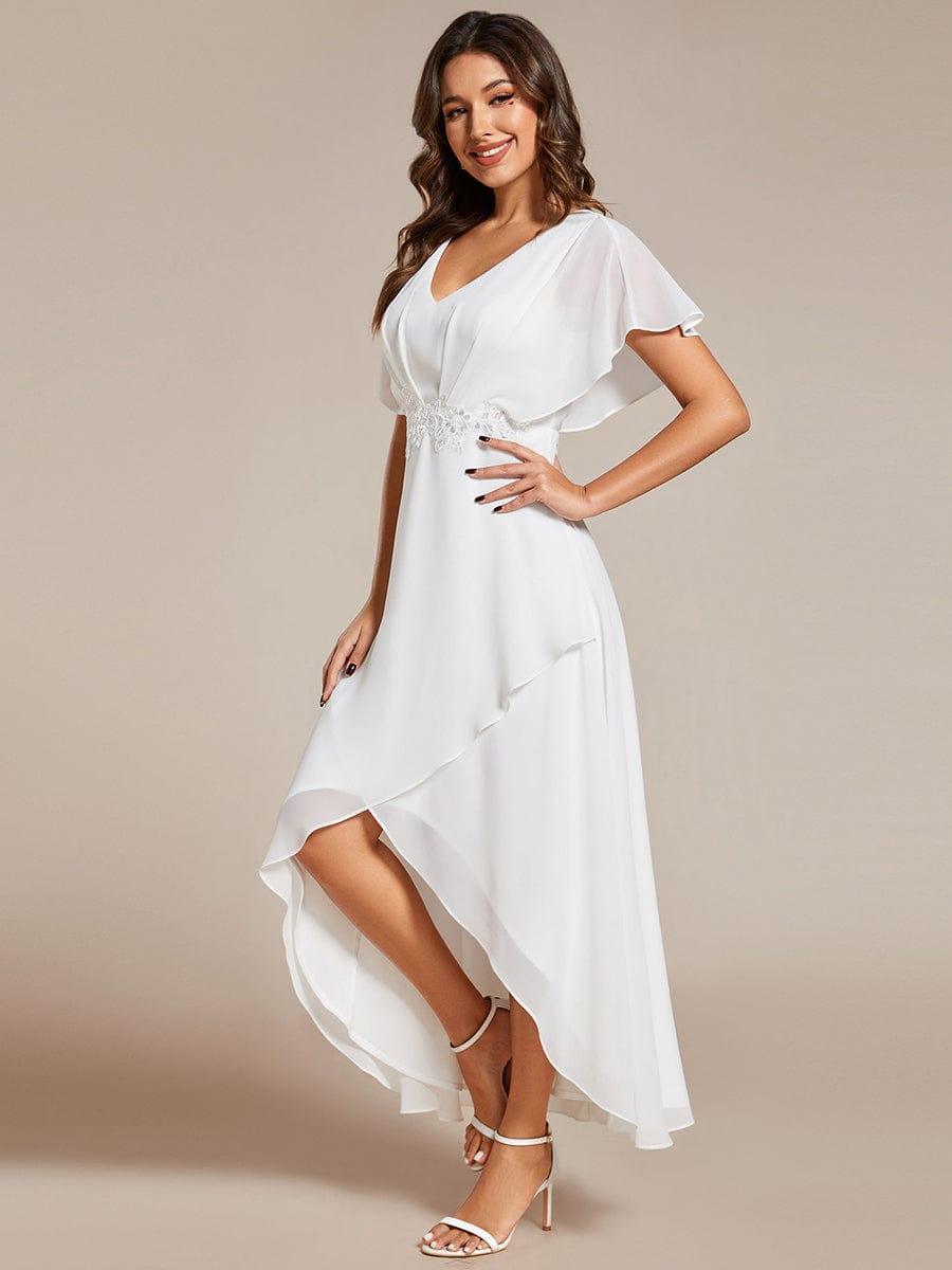 Exquisite Short Sleeves A-Line V-Neck Formal Dress with Appliques