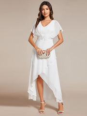 Exquisite Short Sleeves A-Line V-Neck Formal Dress with Appliques