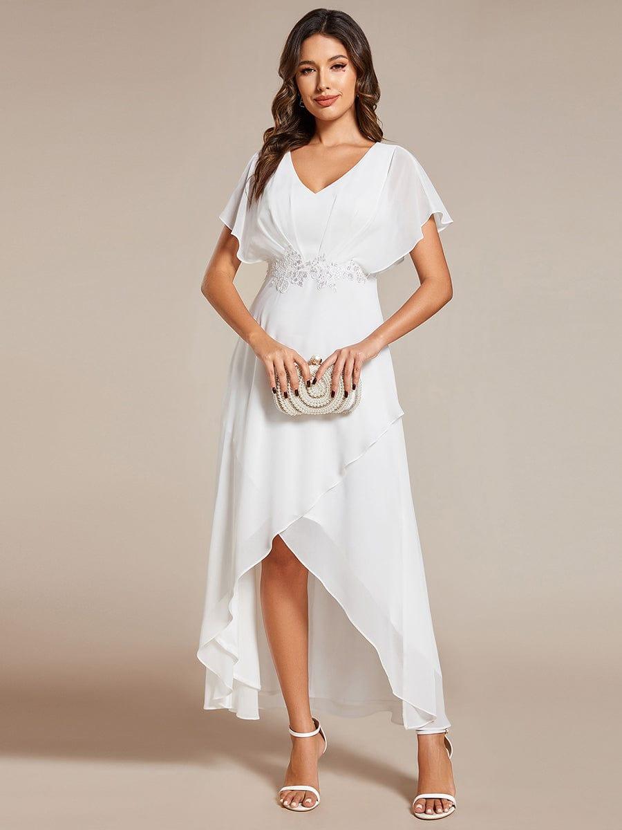Exquisite Short Sleeves A-Line V-Neck Formal Dress with Appliques