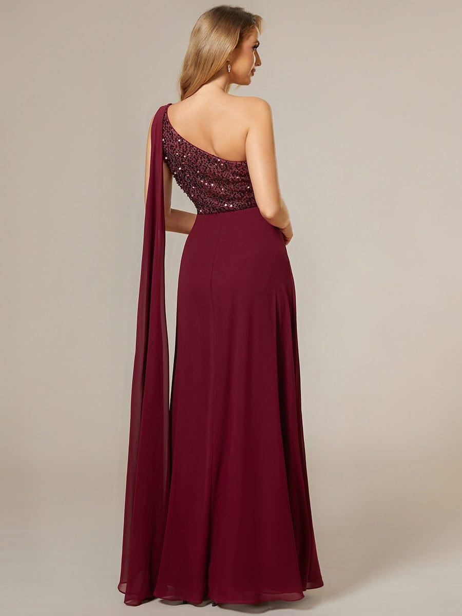 Sparkly Chiffon A-Line Sequin One-Shoulder Evening Dress