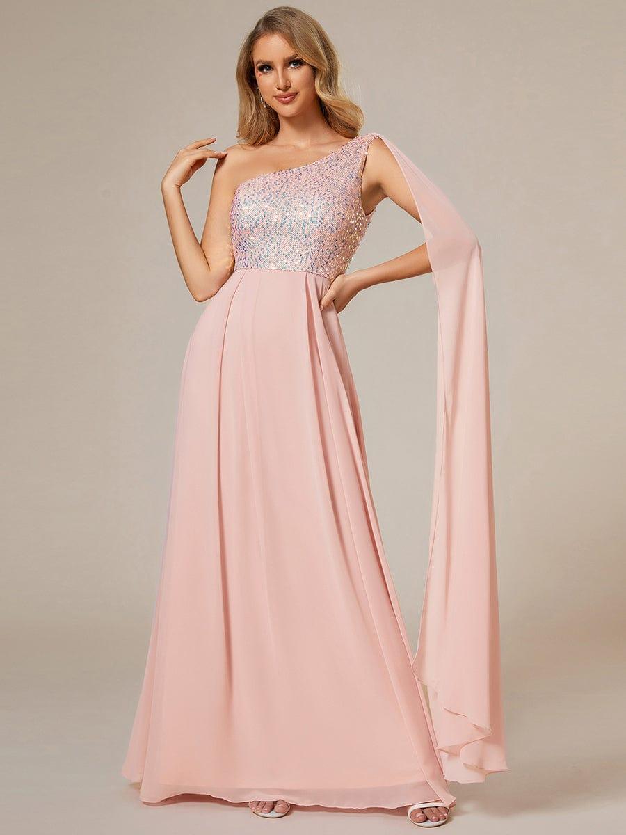 Sparkly Chiffon A-Line Sequin One-Shoulder Evening Dress